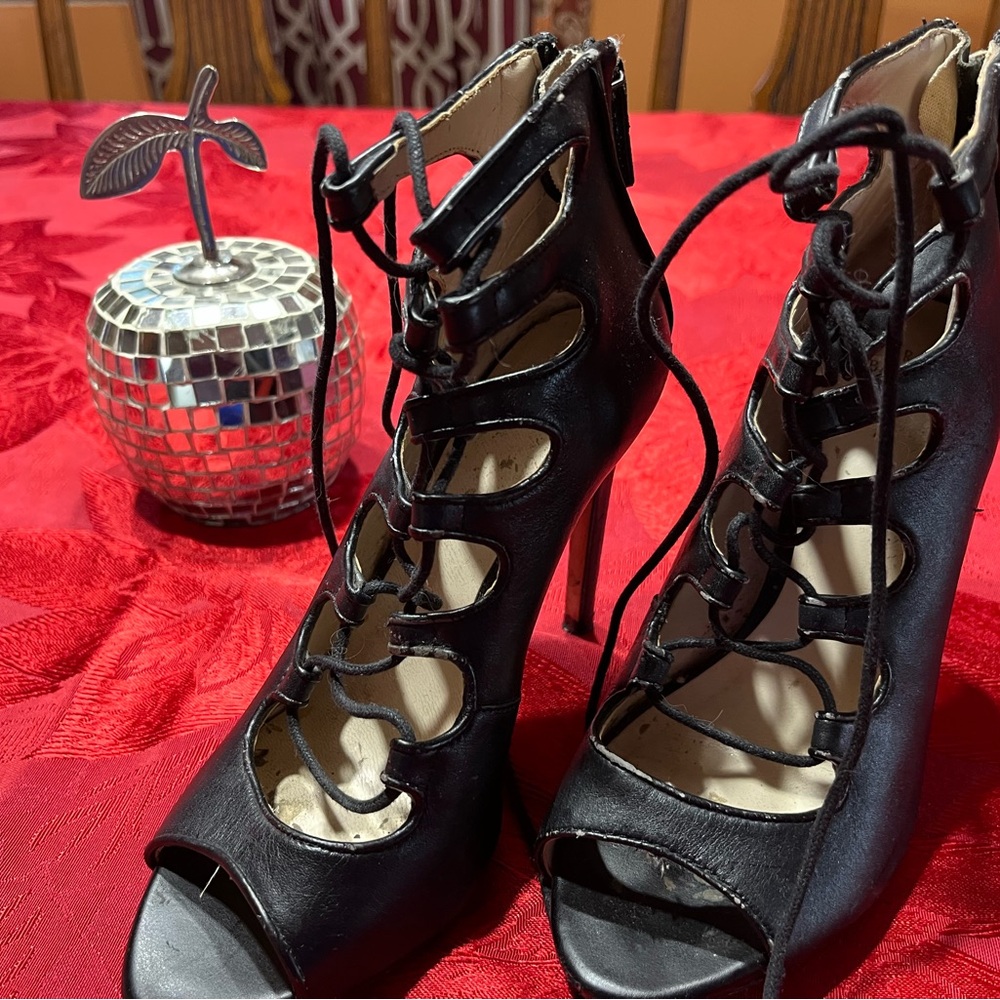 Zara Black Gladiator Lace-Up Stiletto Sandals - Picture 2 of 6
